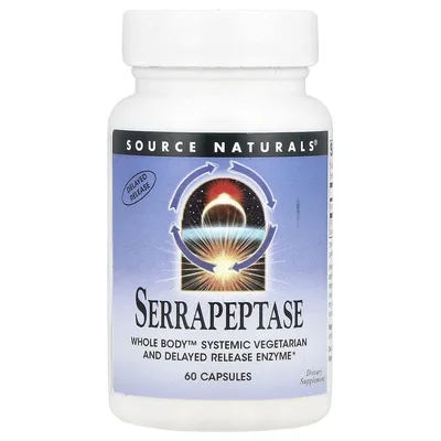 Source Naturals, Серрапептаза, 60 капсул (60 000 SPU единицы активности серрапептазы в 1 капсуле)