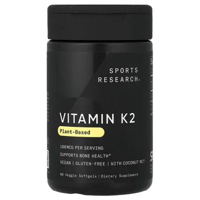 Sports Research, растительный витамин K2, 100 мкг, 60 растительных капсул