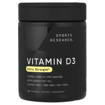 Sports Research, витамин D3, 125 мкг (5000 МЕ), 360 капсул
