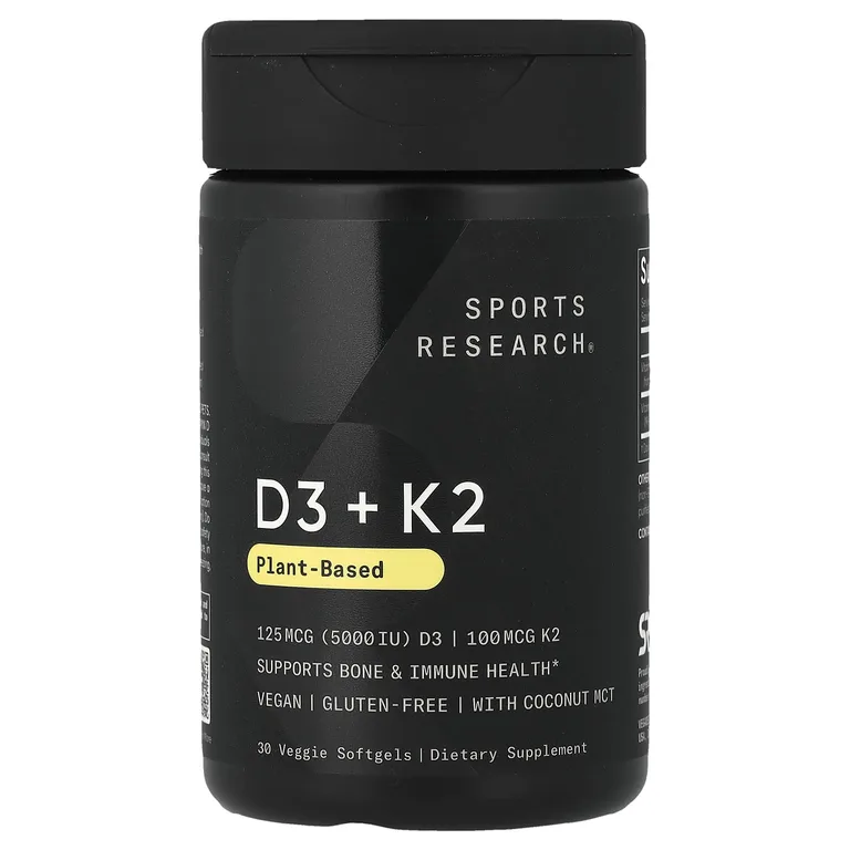 Sports Research, витамины D3 и K2, растительная добавка, 30 растительных капсул