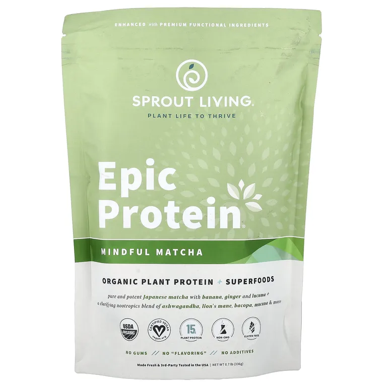 Sprout Living, Epic Protein, Mindful Matcha, 336 г (0,7 фунта)