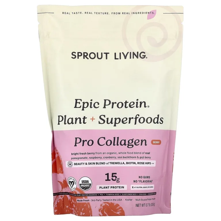 Sprout Living, Epic Protein® с коллагеном, растительный коллаген + суперфуды с ягодами, 336 г (0,7 фунта)