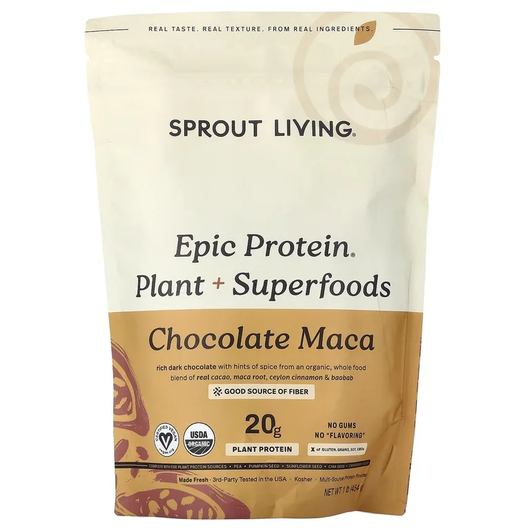 Sprout Living, органический растительный протеин, шоколад и мака, 455 г (1 фунт)