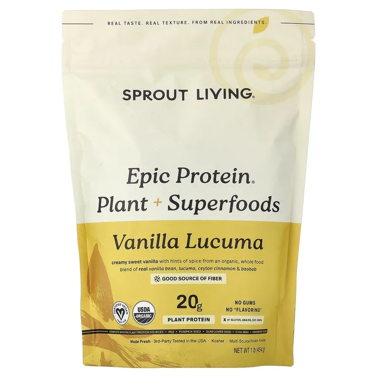 Sprout Living, органический растительный протеин, ваниль и лукума, 456 г (1 фунт)