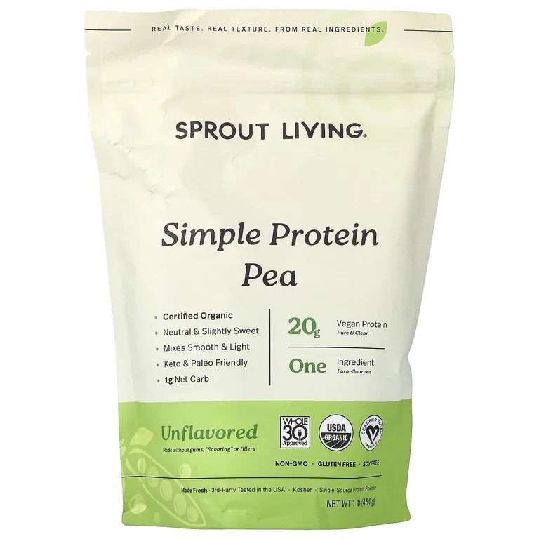 Sprout Living, простой гороховый протеин, без добавок, 454 г (1 фунт)