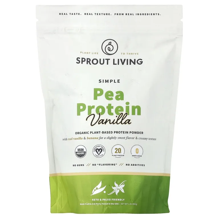 Sprout Living, простой гороховый протеин, со вкусом ванили, 454 г (1 фунт)