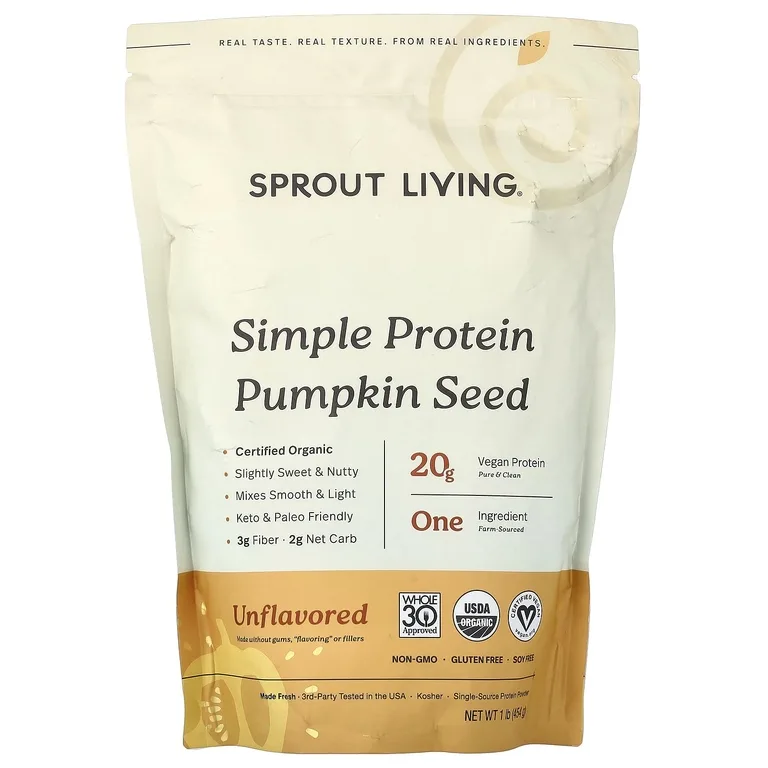 Sprout Living, простой протеин, тыквенные семечки, без добавок, 454 г (1 фунт)