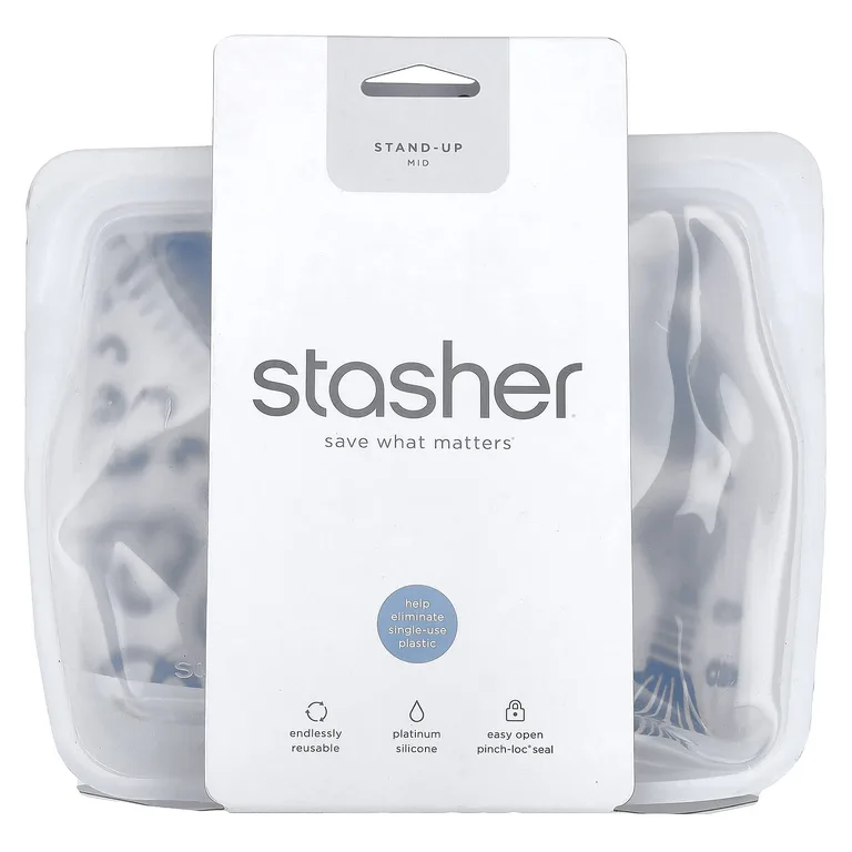 Stasher, многоразовый силиконовый пакет для пищевых продуктов, средний, прозрачный, 1656 мл (56 жидк. унций)