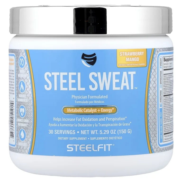SteelFit, Steel Sweat™, катализатор метаболизма и энергия, со вкусом клубники и манго, 150 г (5,29 унции)
