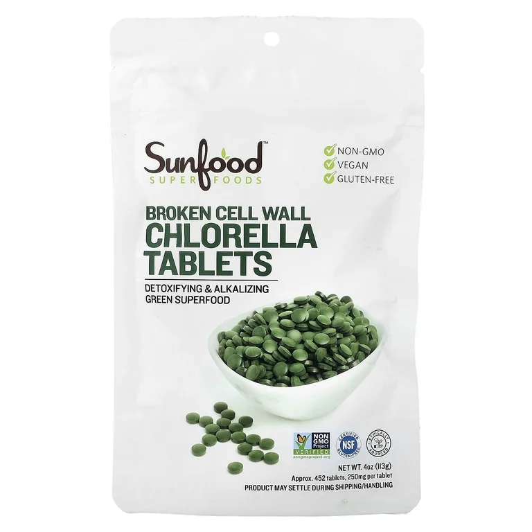Sunfood, хлорелла в таблетках с разрушенной клеточной стенкой, 452 таблетки, 113 г (4 унции)