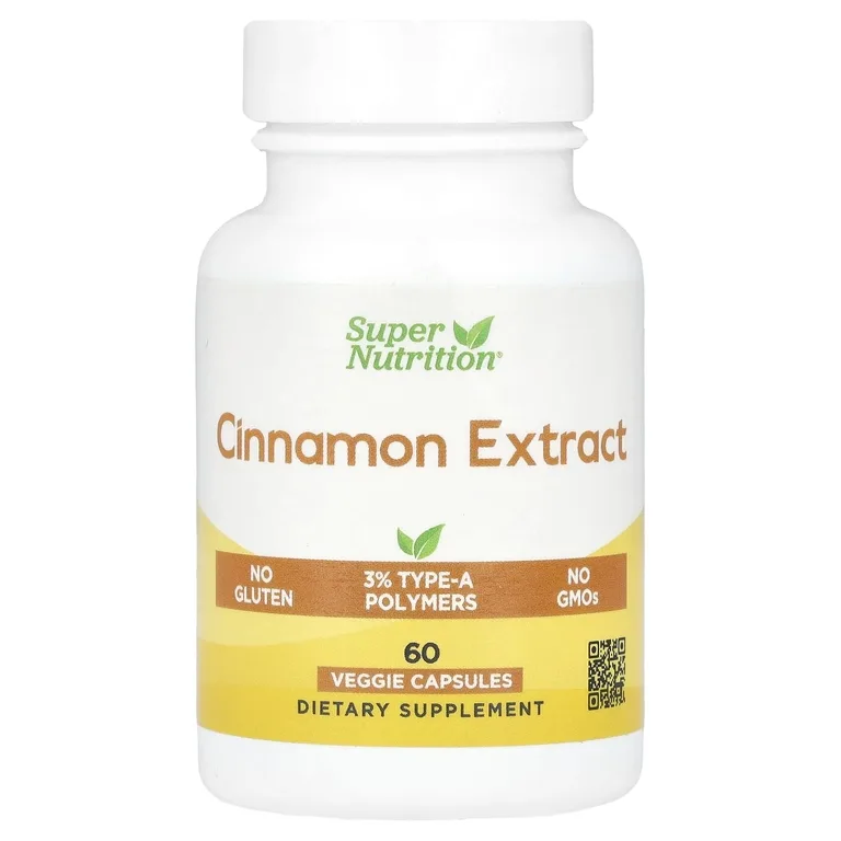 Super Nutrition, экстракт корицы, 60 растительных капсул (250 мг в 1 капсуле)