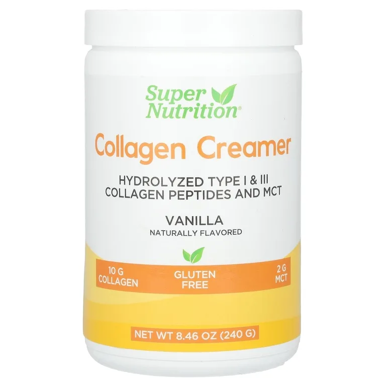 Super Nutrition, коллагеновые сливки с гидролизованным коллагеном типов 1 и 3, кальцием, белком и железом, ваниль, 240 г (8,46 унции)