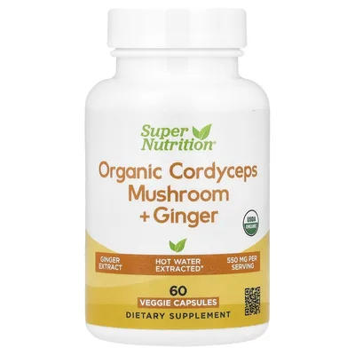 Super Nutrition, органический гриб кордицепс с имбирём, 60 вегетарианских капсул