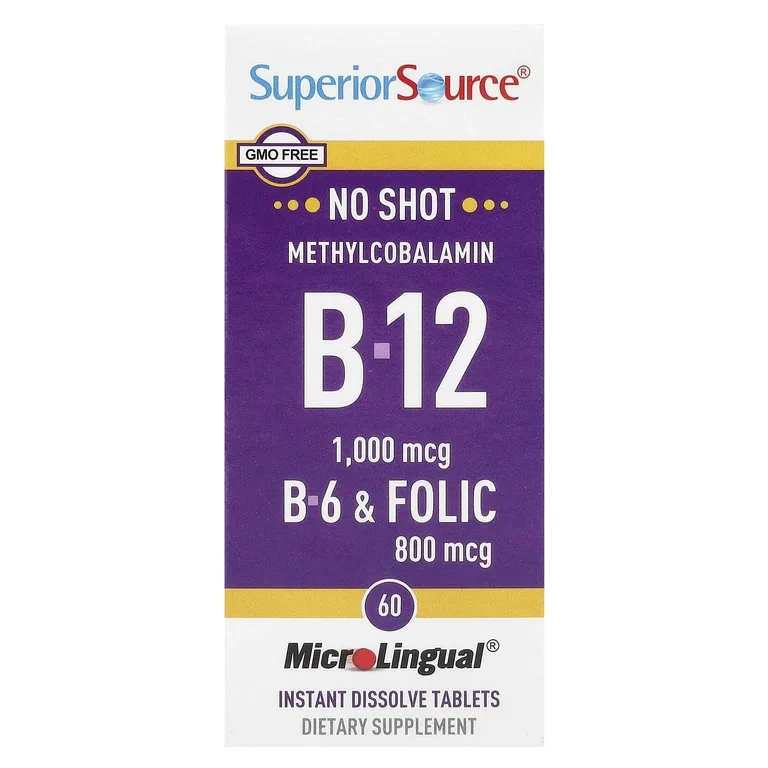 Superior Source, Метилкобаламин B-12, B-6 и фолиевая кислота, 60 быстрорастворимых таблеток