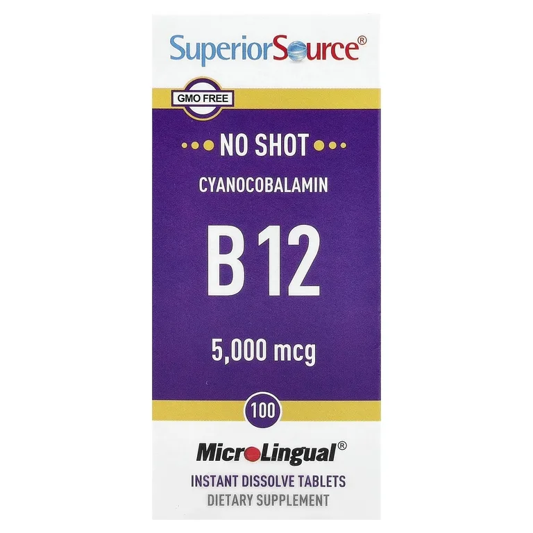 Superior Source, Цианокобаламин B12, 5000 мкг, 100 растворимых таблеток MicroLingual® Instant Rстворять