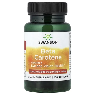 Swanson Vitamins, бета-каротин, 3000 мкг RAE (10 000 МЕ), 250 мягких таблеток