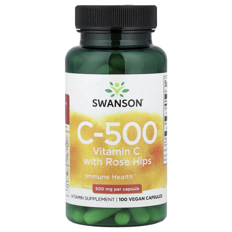 Swanson Vitamins, C-500, витамин C с шиповником, 100 веганских капсул