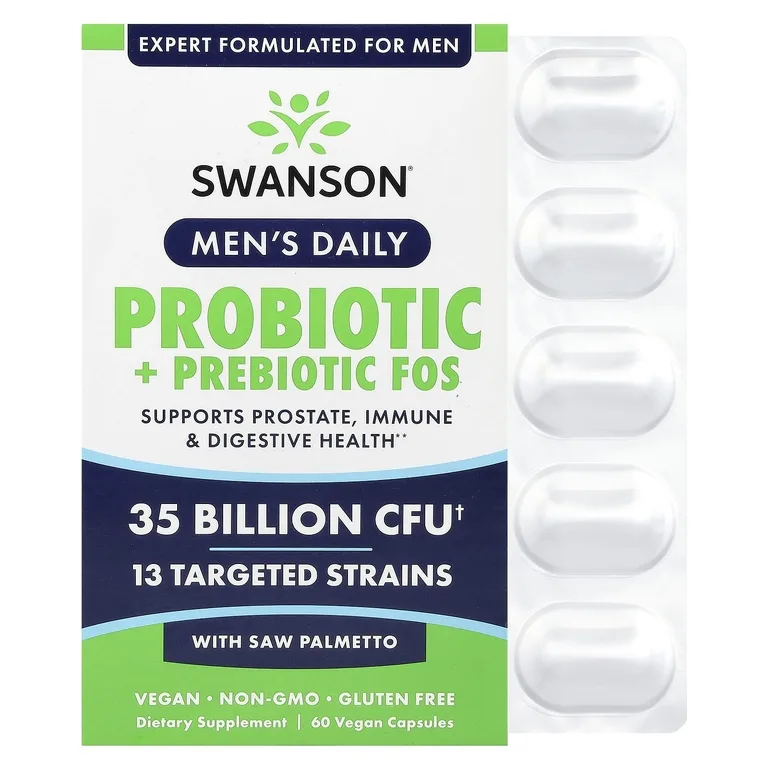 Swanson Vitamins, Для мужчин, ежедневно, пробиотики и пребиотики, ФОС и сереноа, 35 млрд КОЕ, 60 веганских капсул