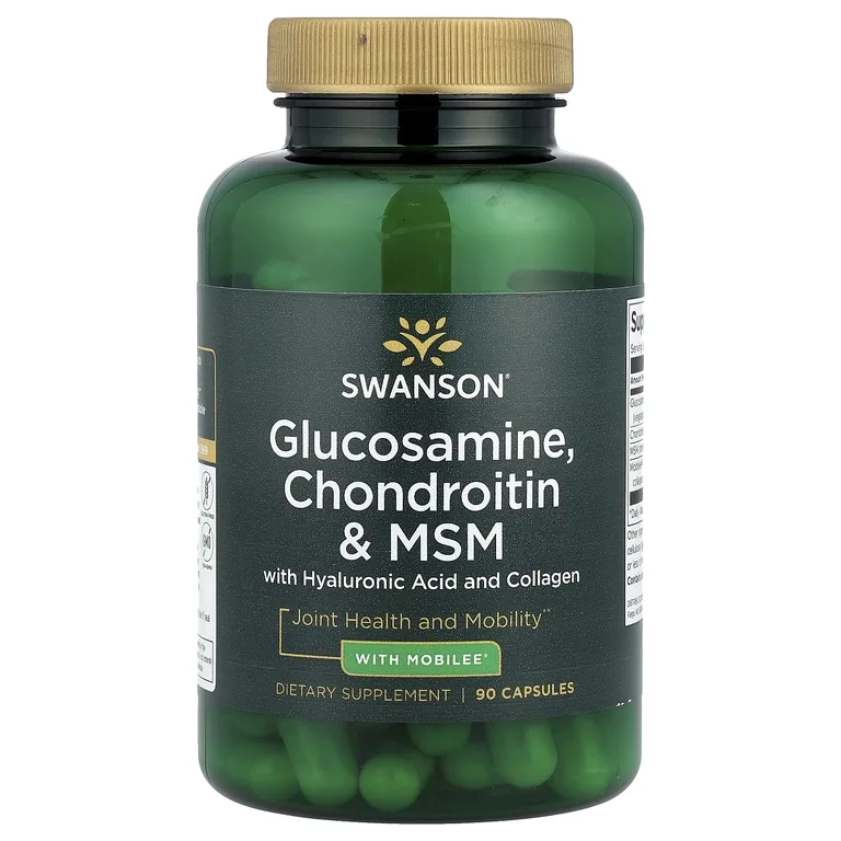 Swanson Vitamins, Глюкозамин, хондроитин и МСМ с гиалуроновой кислотой и коллагеном, 90 капсул