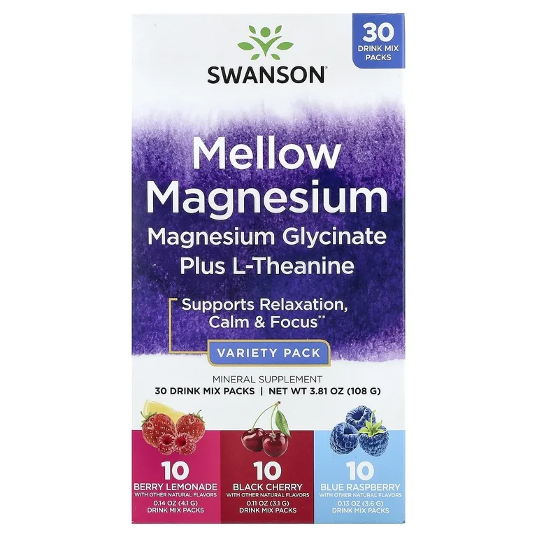 Swanson Vitamins, Mellow Magnesium Drink Mix, разнообразная упаковка, 30 пакетиков