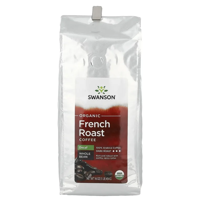 Swanson Vitamins, органический кофе французской обжарки, цельные зерна, темная обжарка, без кофеина, 454 г (16 унций)