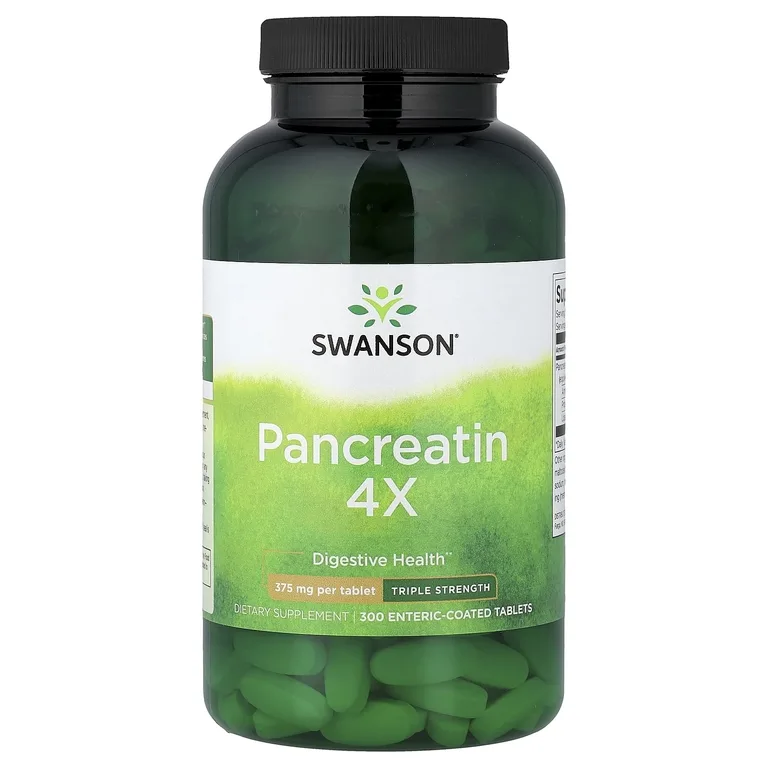 Swanson Vitamins, панкреатин 4X, 375 мг, 300 таблеток, покрытых кишечнорастворимой оболочкой