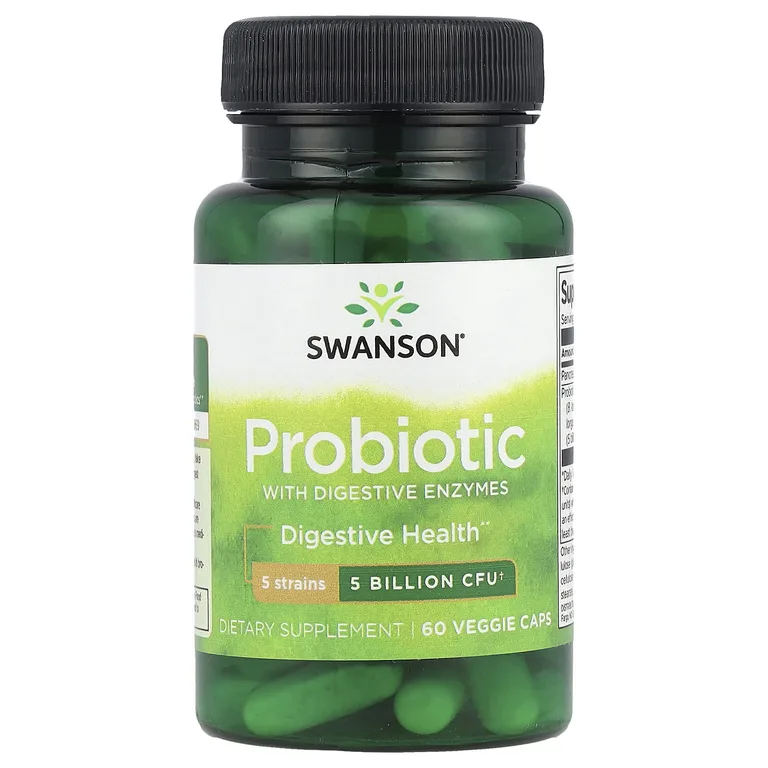 Swanson Vitamins, Пробиотик с пищеварительными ферментами, 5 млрд КОЕ, 60 растительных капсул