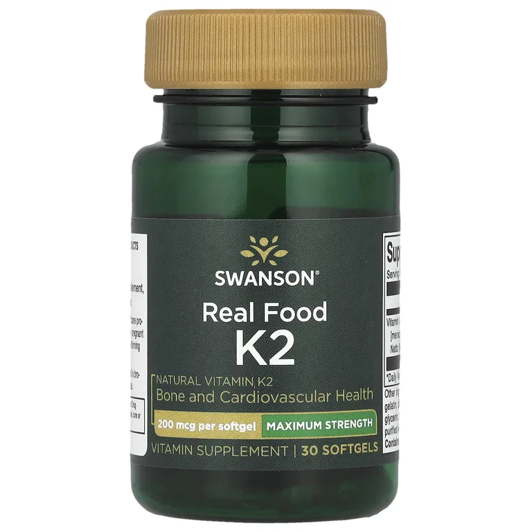 Swanson Vitamins, Real Food K2, витамин K2, максимальная сила действия, 200 мкг, 30 мягких таблеток