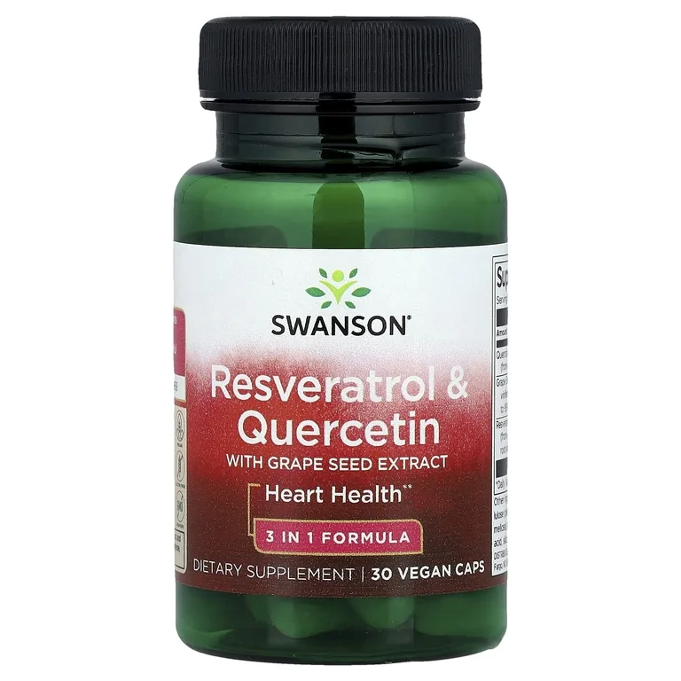 Swanson Vitamins, ресвератрол и кверцетин с экстрактом виноградных косточек, 30 растительных капсул