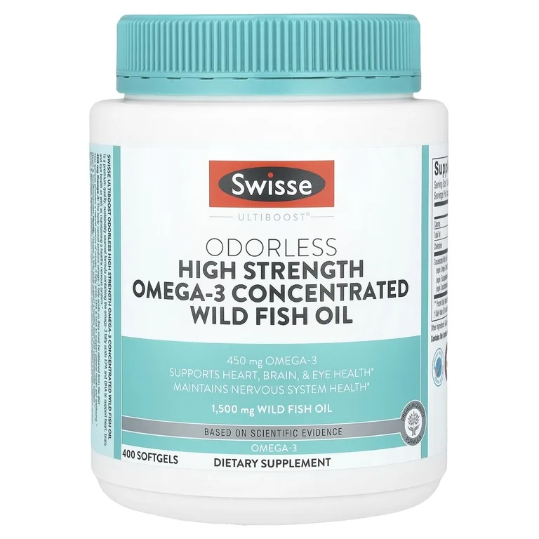 Swisse, Ultiboost®, высокоэффективный концентрированный рыбий жир с омега-3 без запаха, 1500 мг, 400 мягких таблеток