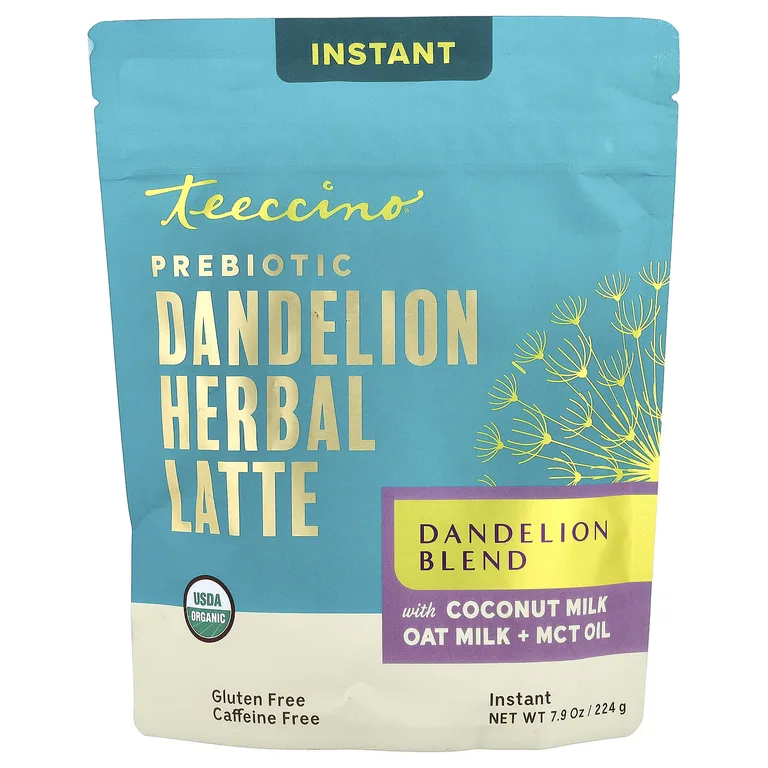 Teeccino, пребиотик, растворимый травяной латте с одуванчиком, смесь с одуванчиком, без кофеина, 224 г (7,9 унции)