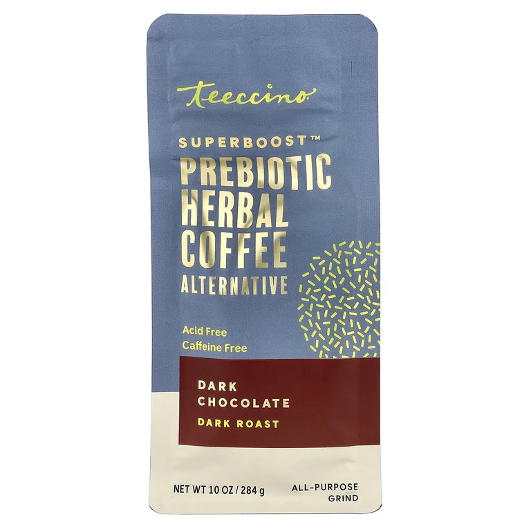 Teeccino, Superboost™ Травяная альтернатива кофе с пробиотиками, тёмный шоколад тёмной обжарки, без кофеина, 284 г (10 унций)