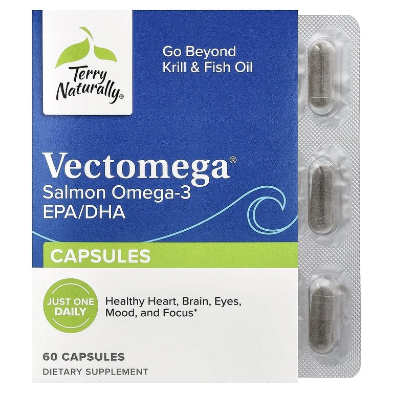 Terry Naturally, Vectomega®, омега-3 с ЭПК и ДГК из лосося, 60 капсул (214 мг в 1 капсуле)