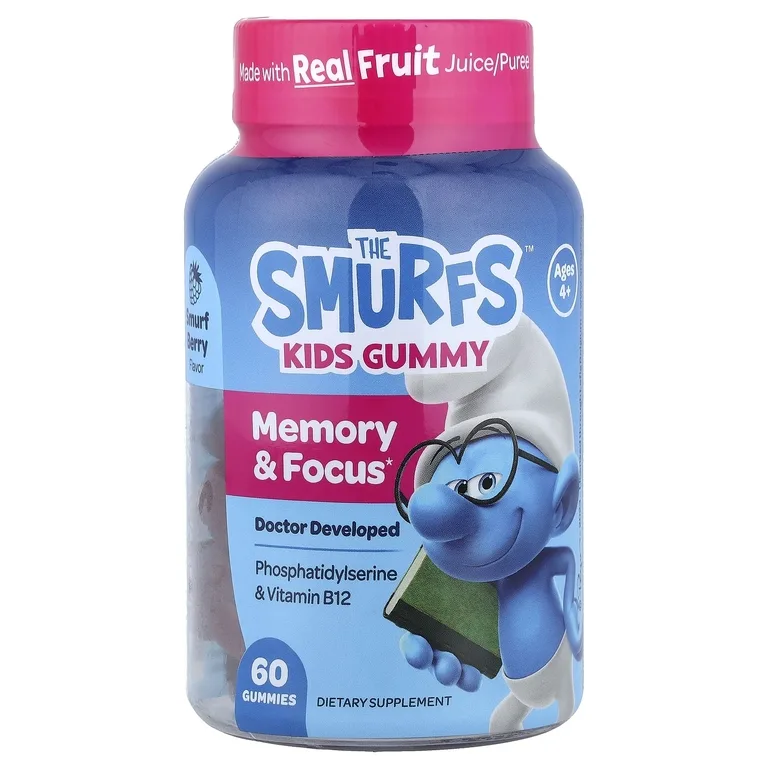 The Smurfs, Kids Gummy, для памяти и концентрации, для детей от 4 лет, смурфики, 60 жевательных таблеток