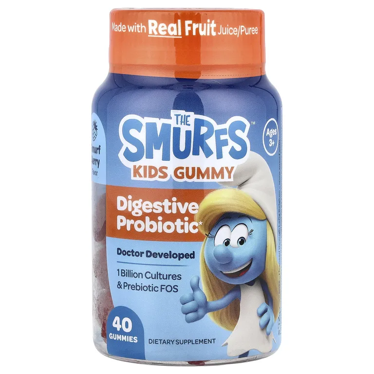The Smurfs, жевательный пробиотик для пищеварения, для детей от 3 лет, ягодный вкус, 40 жевательных конфет