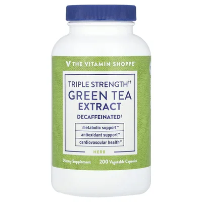 The Vitamin Shoppe, Экстракт зеленого чая, тройная сила действия, без кофеина, 200 растительных капсул (750 мг на капсулу)