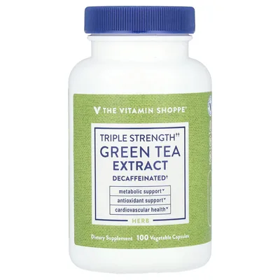 The Vitamin Shoppe, Экстракт зеленого чая, тройная сила действия, без кофеина, 100 растительных капсул (750 мг на капсулу)