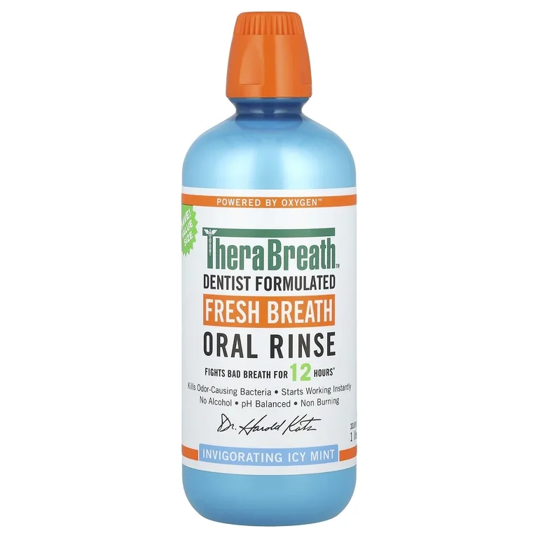 TheraBreath, Ополаскиватель для полости рта Fresh Breath, бодрящая ледяная мята, 1 л (33,8 жидк. унц.)