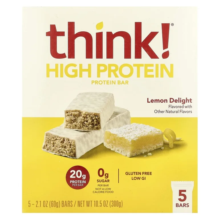 Think !, Батончики с высоким содержанием белка и лимонным вкусом, 5 батончиков, 2,1 унции (60 г) каждый