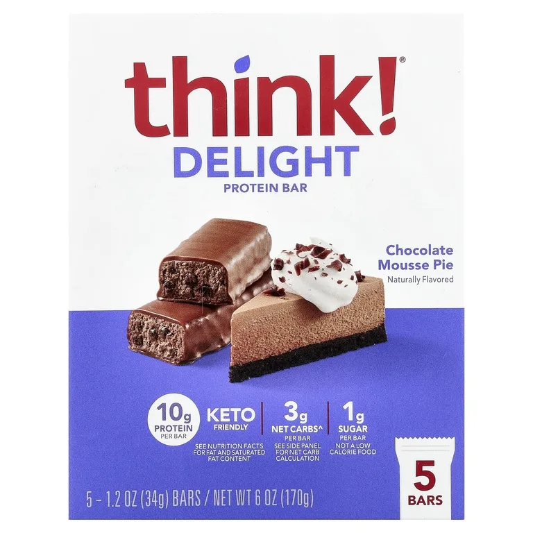 think!, Delight Protein Bar, протеиновый батончик, шоколадный муссовый торт, 5 шт. по 34 г (1,2 унции)
