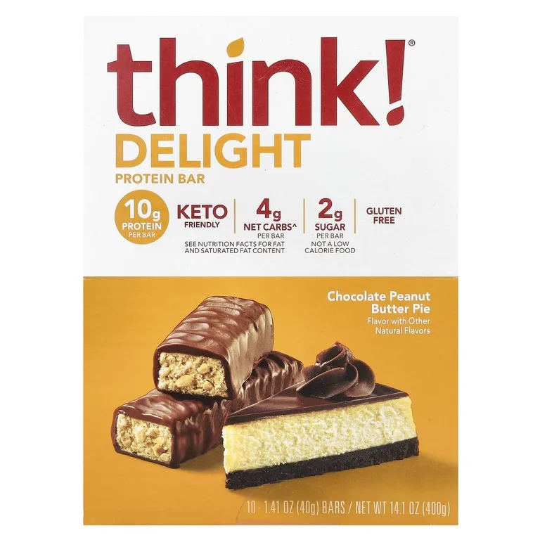 think!, Delight Protein Bar, шоколадный пирог с арахисовой пастой, 10 батончиков, 40 г (1,41 унции) каждый