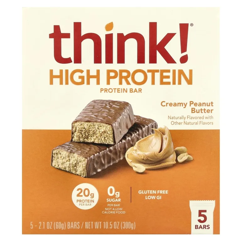 think!, Высокопротеиновые батончики, арахисовая крем-паста, 5 батончиков, 60 г (2,1 унции) каждый