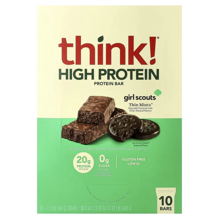 think!, высокопротеиновые батончики, Girl Scouts Thin Mints™, 10 батончиков, 60 г (2,1 унции) каждый