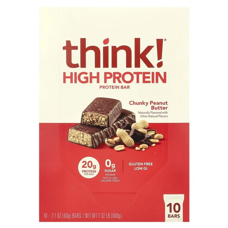 think!, высокопротеиновые батончики, с кусочками арахисовой пасты, 10 батончиков по 60 г (2,1 унции)