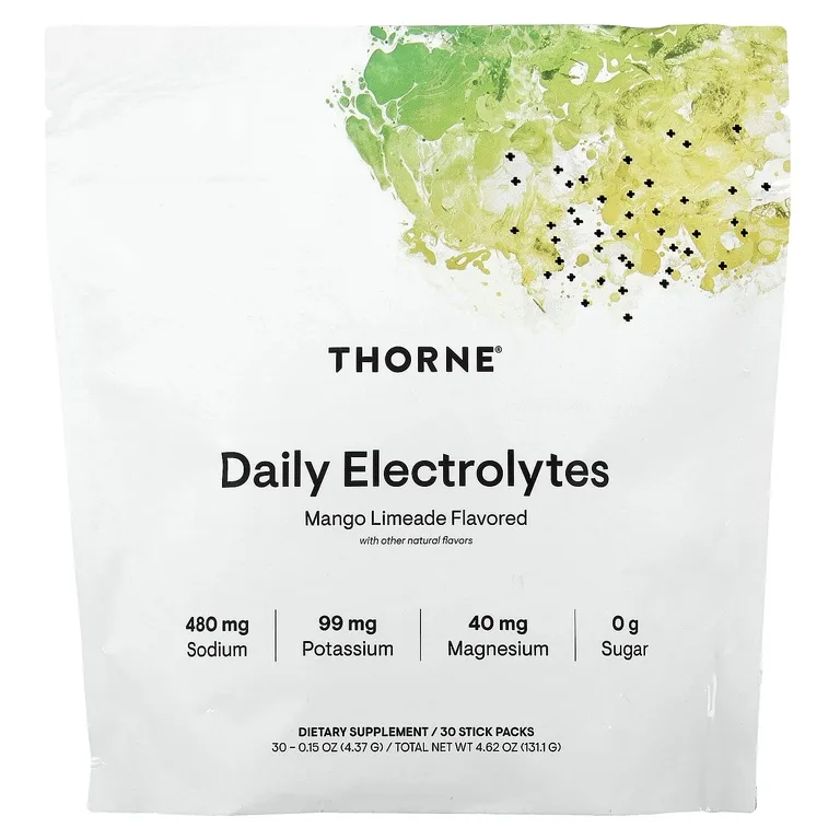 Thorne, ежедневные электролиты, со вкусом манго и лаймада, 30 пакетиков по 4,37 г (0,15 унции)