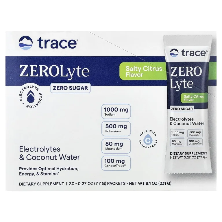 Trace, ZEROLyte, электролиты и кокосовая вода, со вкусом соленого цитруса, 30 пакетиков по 7,7 г (0,27 унции)