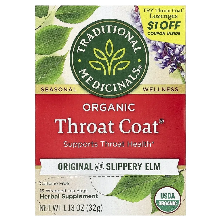 Traditional Medicinals, чай для здоровья горла со скользким вязом, без кофеина, 16 запеченных чайных пакетиков, 32 г (1,13 унции)