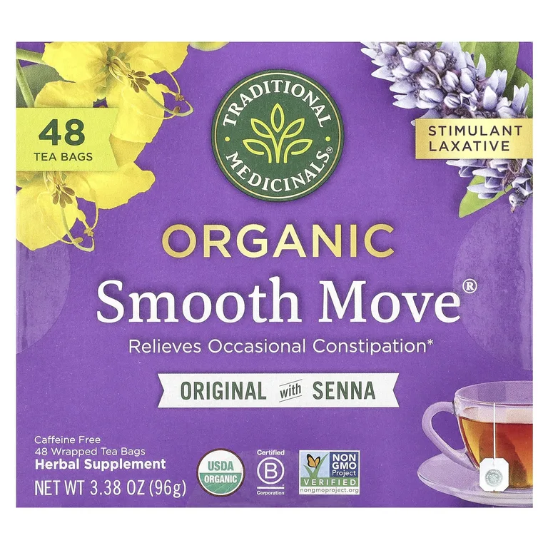Traditional Medicinals, Organic Smooth Move®, оригинальный с сенной, без кофеина, 48 упакованных чайных пакетиков, 96 г (3,38 унции)