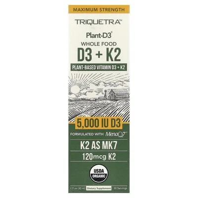 Triquetra Health, Plant-D3®, цельнопищевые витамины D3 и K2, 30 мл (1 жидк. унция)