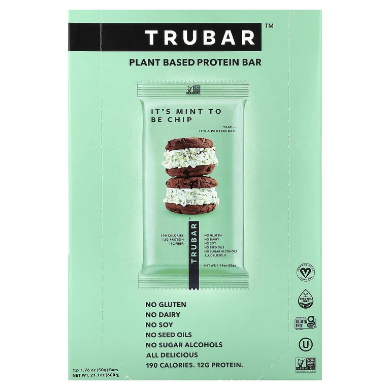 Trubar, протеиновый батончик на растительной основе, мятная крошка, 12 батончиков по 50 г (1,76 унции)